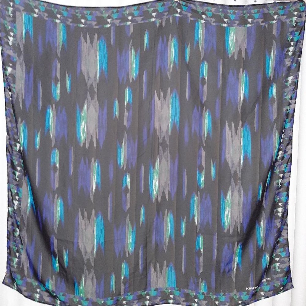 Black, aqua, grey scarf approx. 44" square